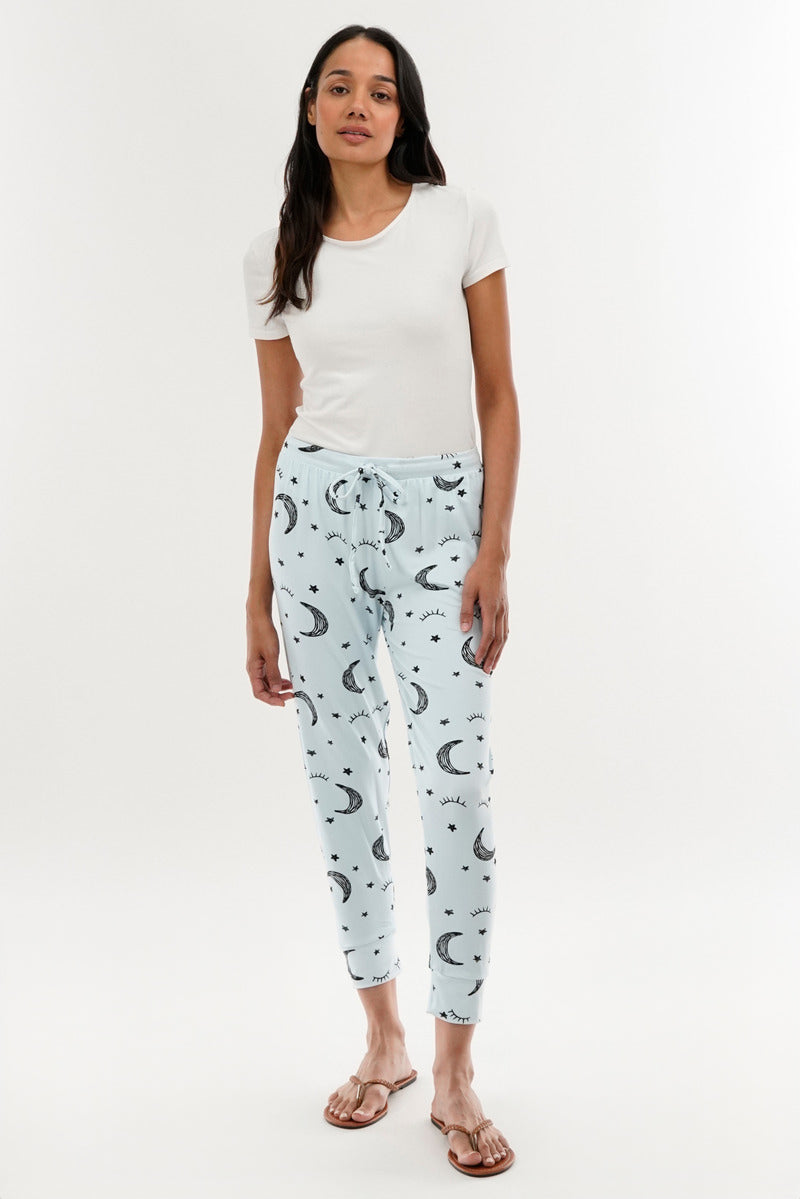 Canada Weather Gear Moon Print Tie Waist Pajama Pants - Blue - Womens Pajamas - Fairweather
