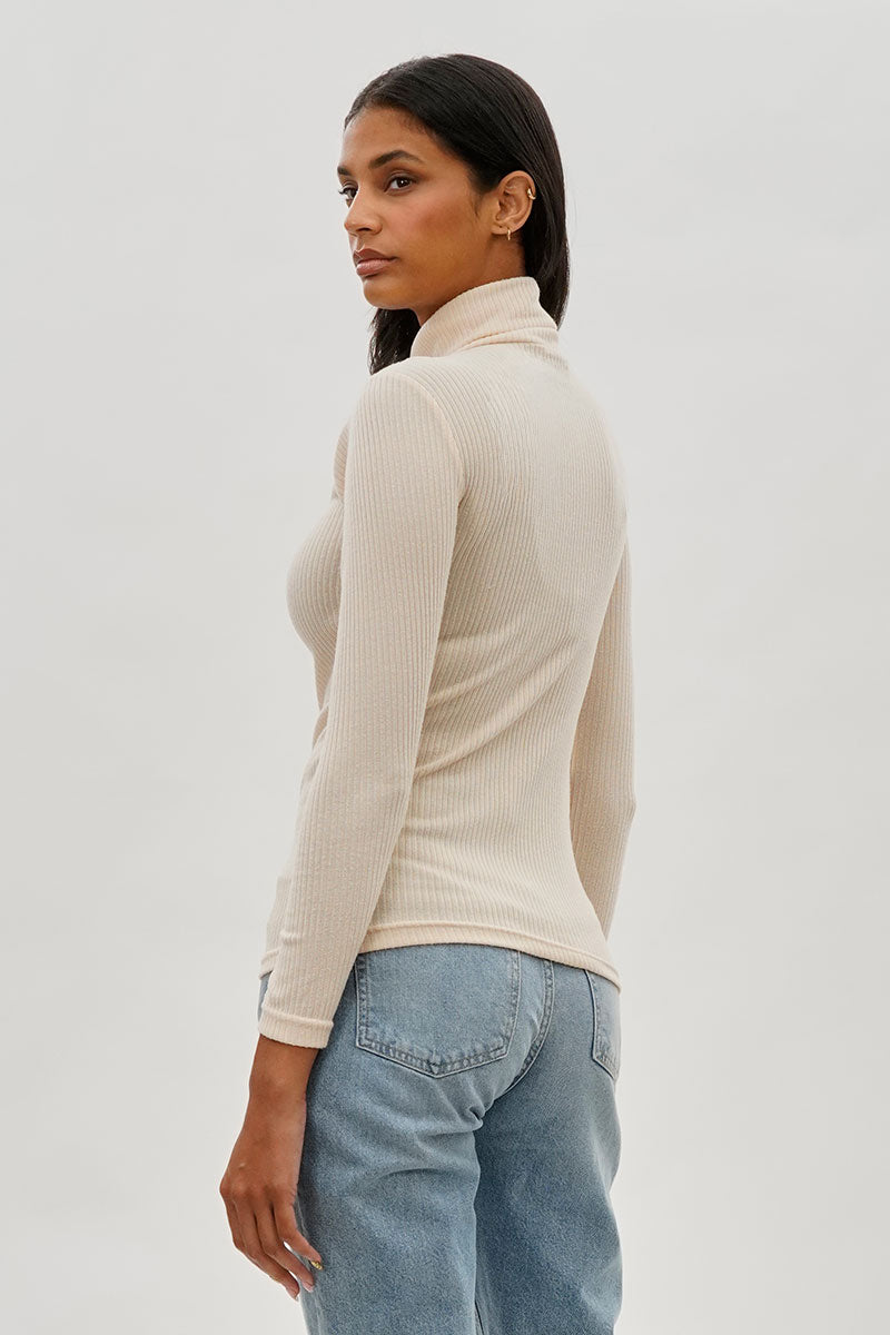 Magazine Ribbed Turtleneck Pullover Sweater - Cream - Womens Tees & Tank Tops - Fairweather