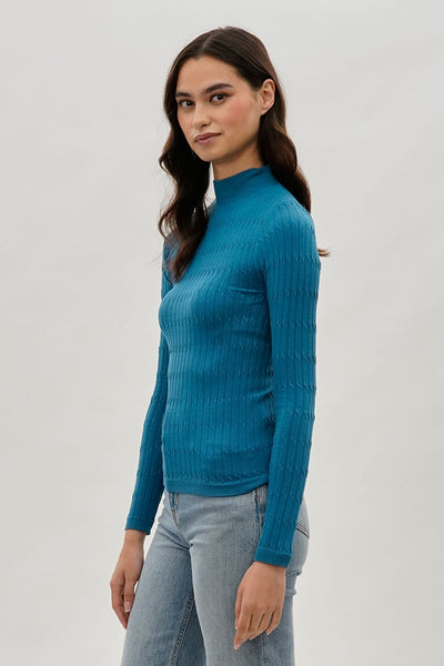 International INC Company Ribbed Mock Neck Long Sleeve Top - Blue - Womens Long Sleeve Tops - Fairweather