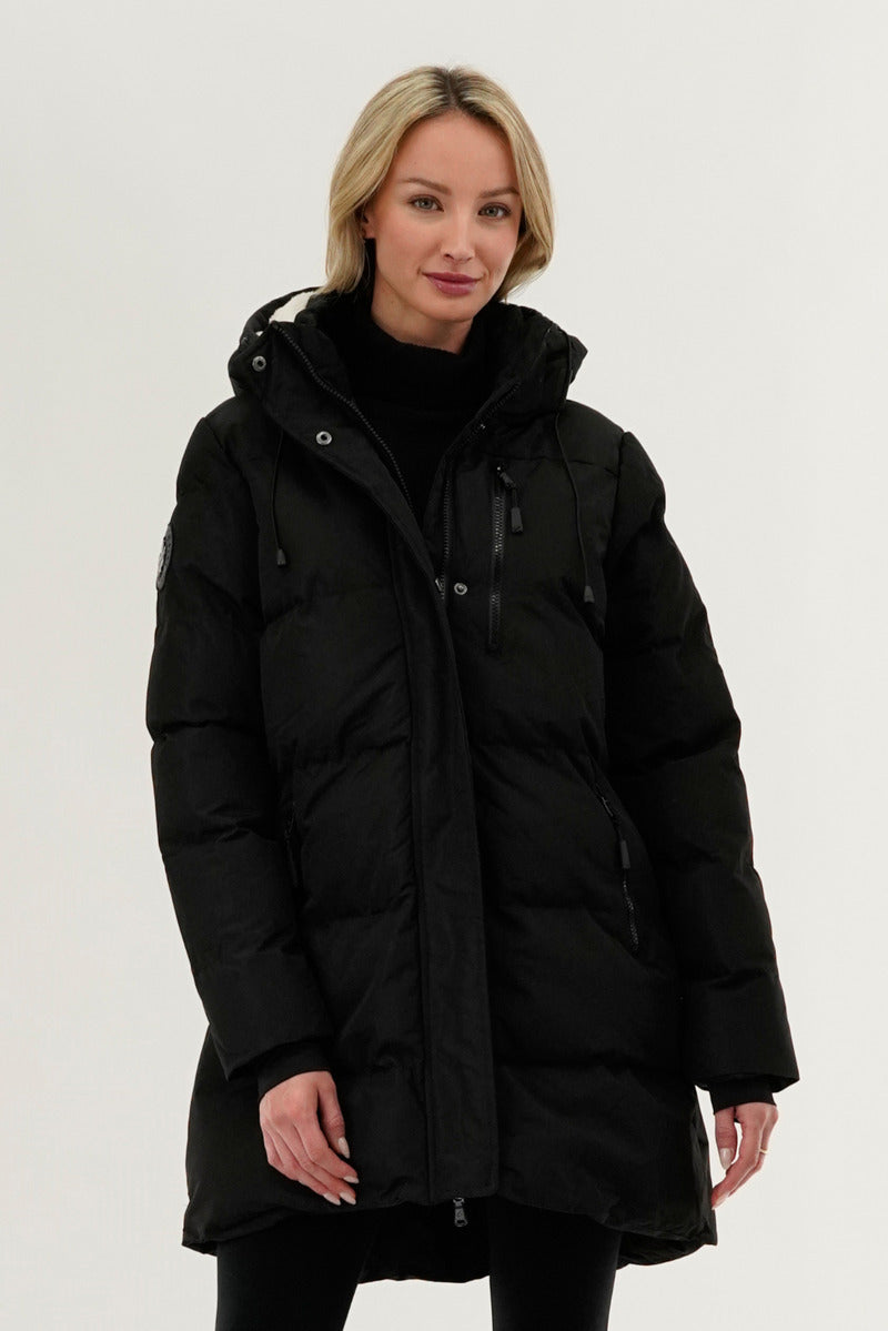 Camada Weather Gear Colour Block Puffer Parka Jacket - Black - Womens Parka Jackets - Fairweather