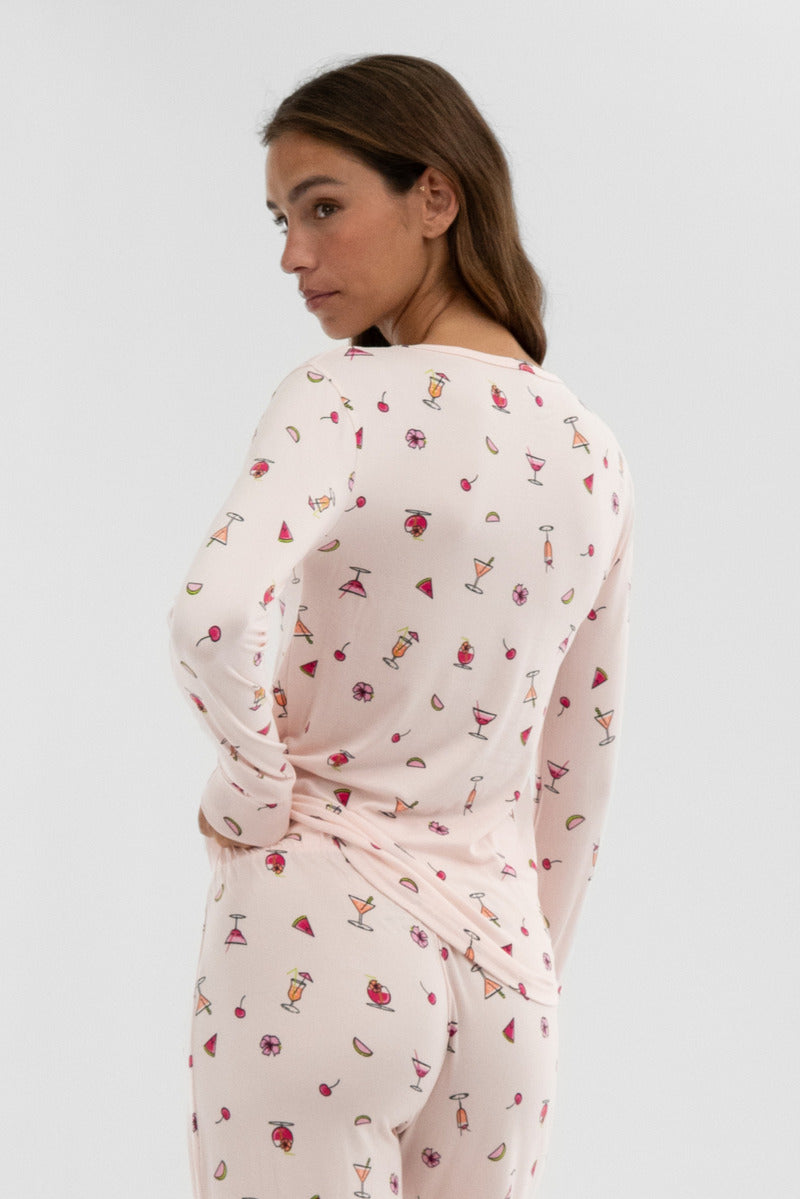 Canada Weather Gear Drink Print Henley Pajama Top - Blush - Womens Pajamas - Fairweather