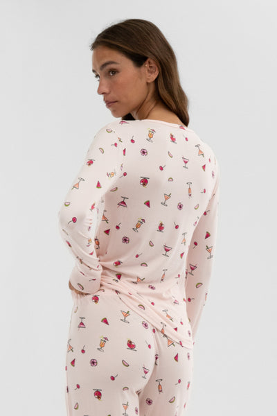 Canada Weather Gear Drink Print Henley Pajama Top - Blush - Womens Pajamas - Fairweather