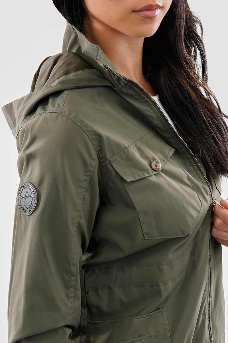 Canada Weather Gear Coated Microfibre Zip Up Lightweight Jacket - Olive - Womens Lightweight Jackets - Fairweather