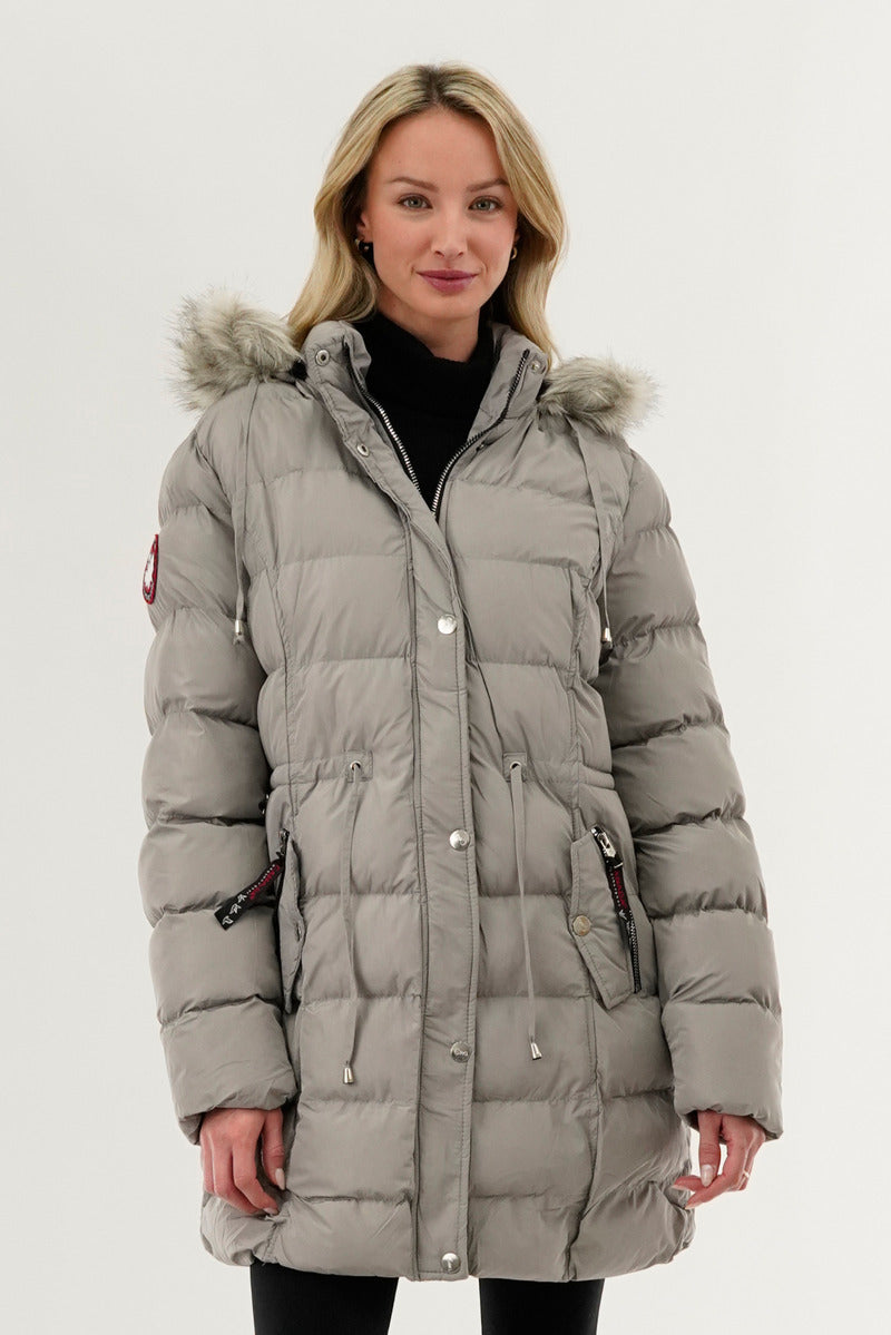 Canada Weather Gear Tie Waist Puffer Parka Jacket - Grey - Womens Parka Jackets - Fairweather