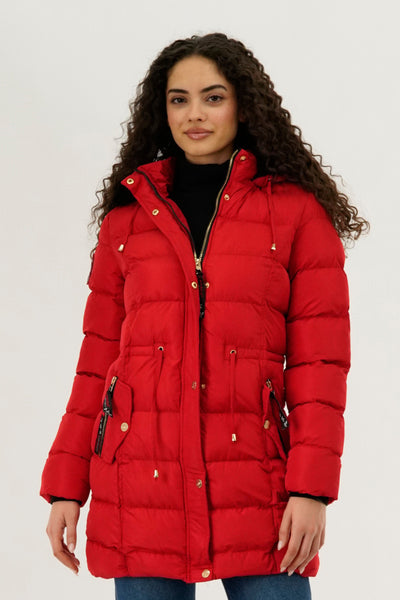 Canada Weather Gear Tie Waist Puffer Parka Jacket - Red - Womens Parka Jackets - Fairweather
