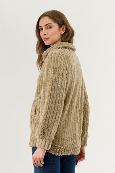 Fahrenheit Plush Zip Up Teddy Lightweight Jacket - Beige