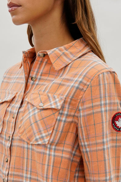 Canada Weather Gear Plaid Button Up Shirt - Peach - Womens Shirts & Blouses - Fairweather