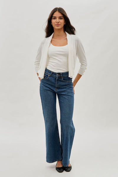 Beechers Brook 3/4 Sleeve Open Shrug Cardigan - White - Womens Cardigans - Fairweather