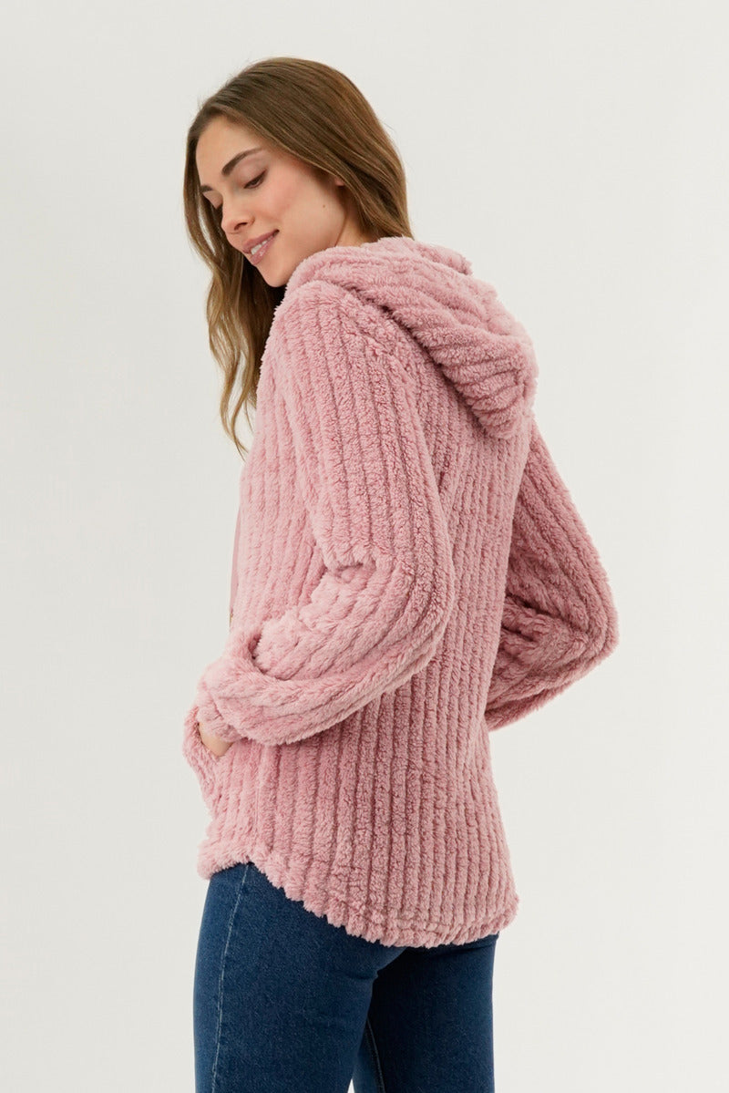 Fahrenheit Plush Hooded Zip Up Lightweight Jacket - Pink
