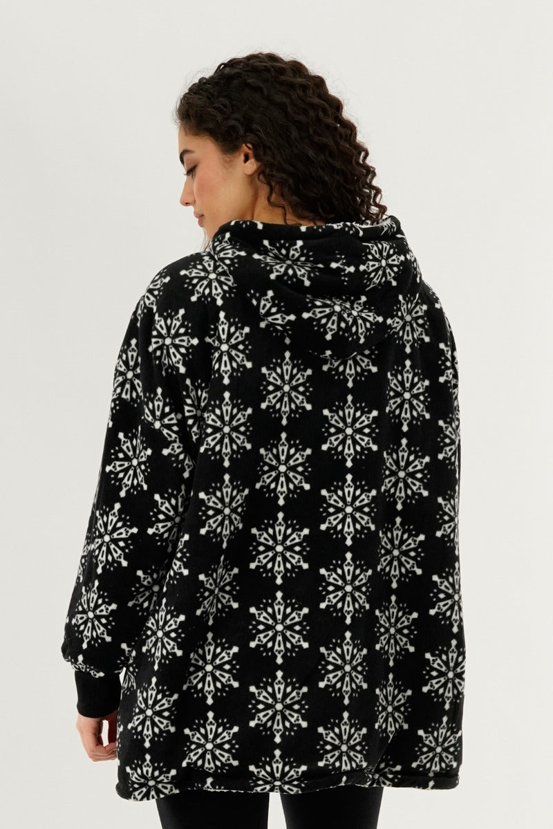 Canada Weather Gear Festive Print Oversided Hooded Pajama Top - Black - Womens Pajamas - Fairweather