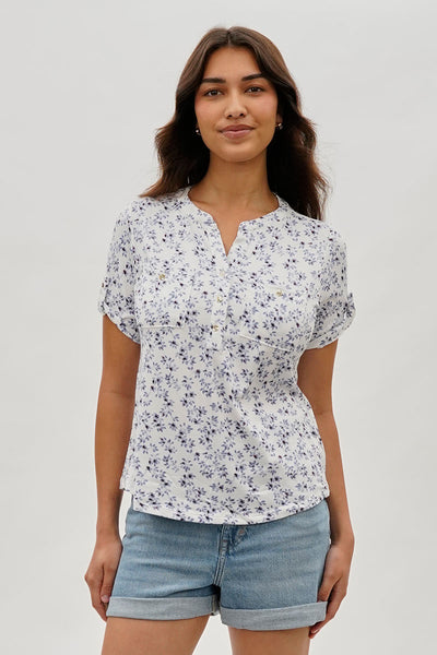 International INC Company Floral Short Sleeve Blouse - White - Womens Shirts & Blouses - Fairweather