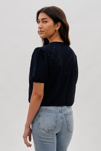 Beechers Brook Button Down Eyelet Blouse - Navy - Womens Shirts & Blouses - Fairweather