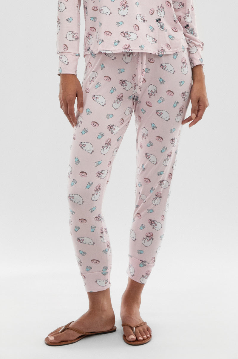 Canada Weather Gear Dog Print Tie Waist Pajama Pants - Blush - Womens Pajamas - Fairweather