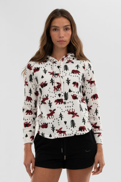 Canada Weather Gear Winter Print Hooded Pajama Top - White - Womens Pajamas - Fairweather