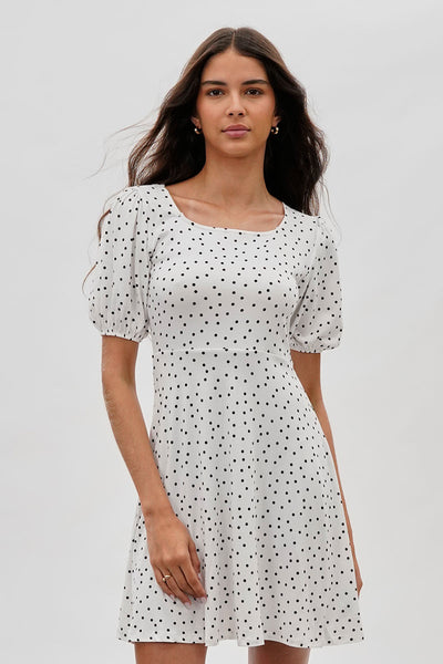 Costa Blanca Polka Dot Print Square Neck Day Dress - White - Womens Day Dresses - Fairweather