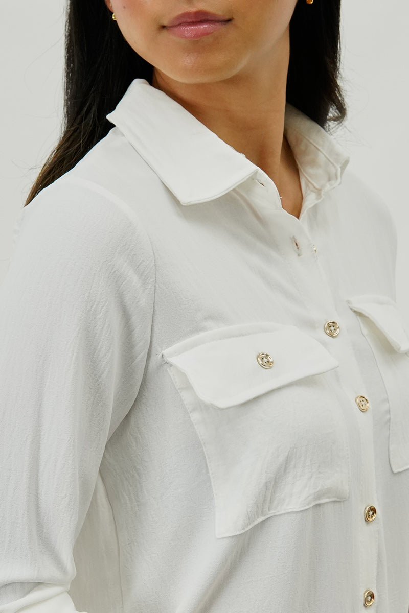 International INC Company Button Down Utility Pocket Blouse - White