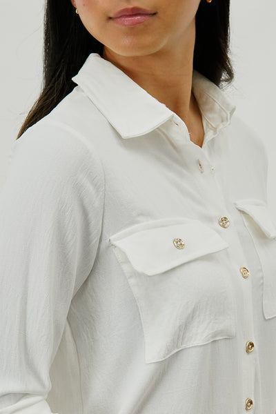 International INC Company Button Down Utility Pocket Blouse - White