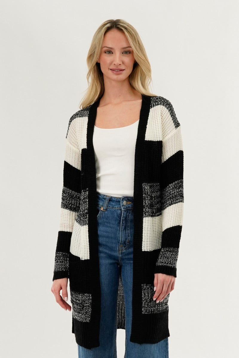 Stylexchange Striped Knit Cardigan - Black - Womens Cardigans - Fairweather