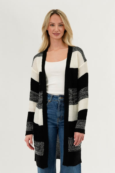 Stylexchange Striped Knit Cardigan - Black - Womens Cardigans - Fairweather