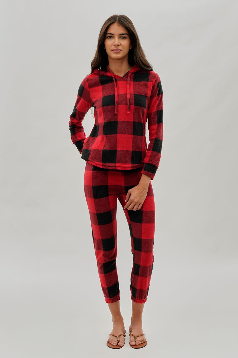 Canada Weather Gear Plaid Hooded Pajama Top - Red - Womens Pajamas - Fairweather