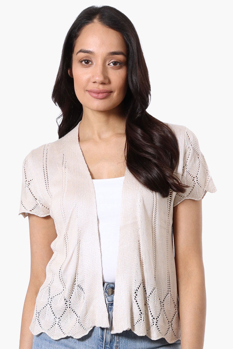 Beechers Brook Open Cap Sleeve Shrug Cardigan - Beige - Womens Cardigans - Fairweather
