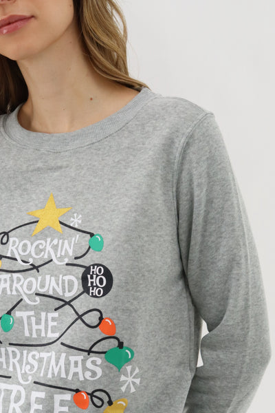 Festive Rockin' Around Christmas Sweater - Grey - Womens Christmas Sweaters - Fairweather