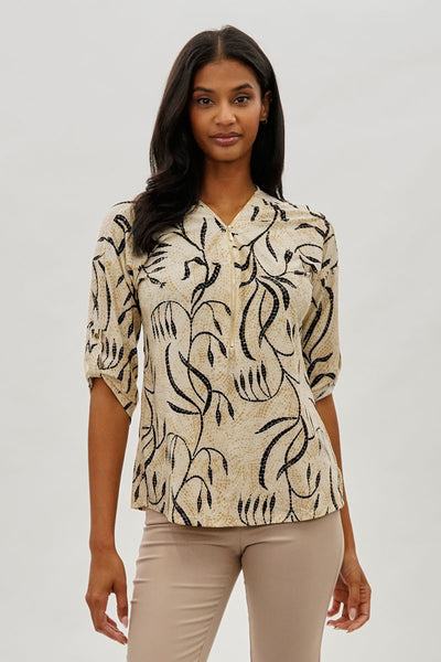 Beechers Brook Patterned Half Zip Blouse - Beige - Womens Shirts & Blouses - Fairweather