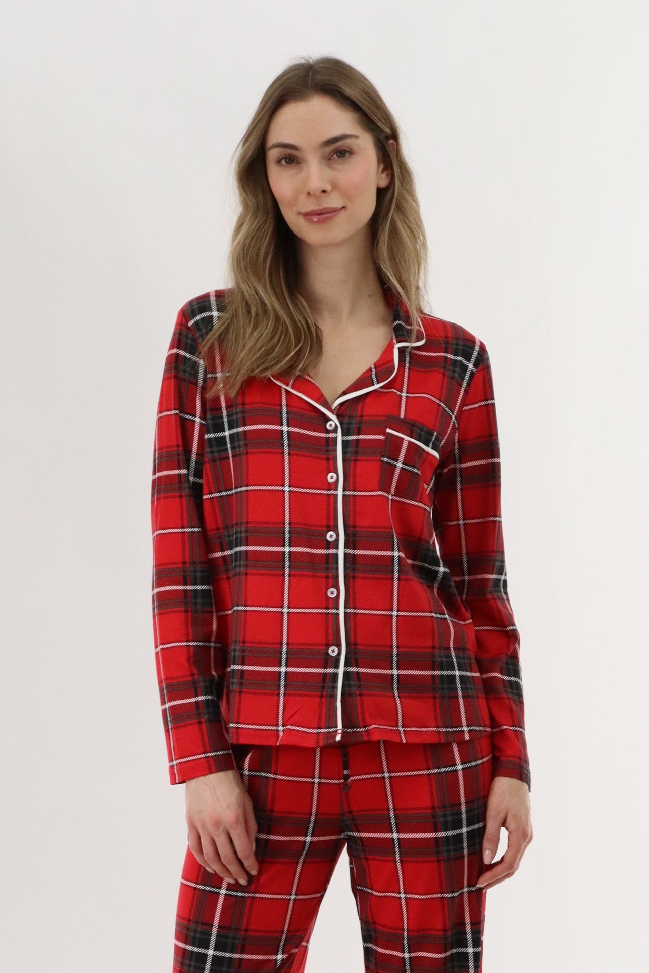 Canada Weather Gear Long Sleeve Button Up Pajama Top - Red - Womens Pajamas - Fairweather