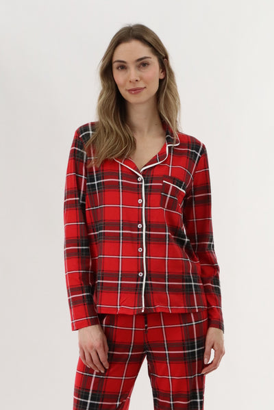 Canada Weather Gear Long Sleeve Button Up Pajama Top - Red - Womens Pajamas - Fairweather