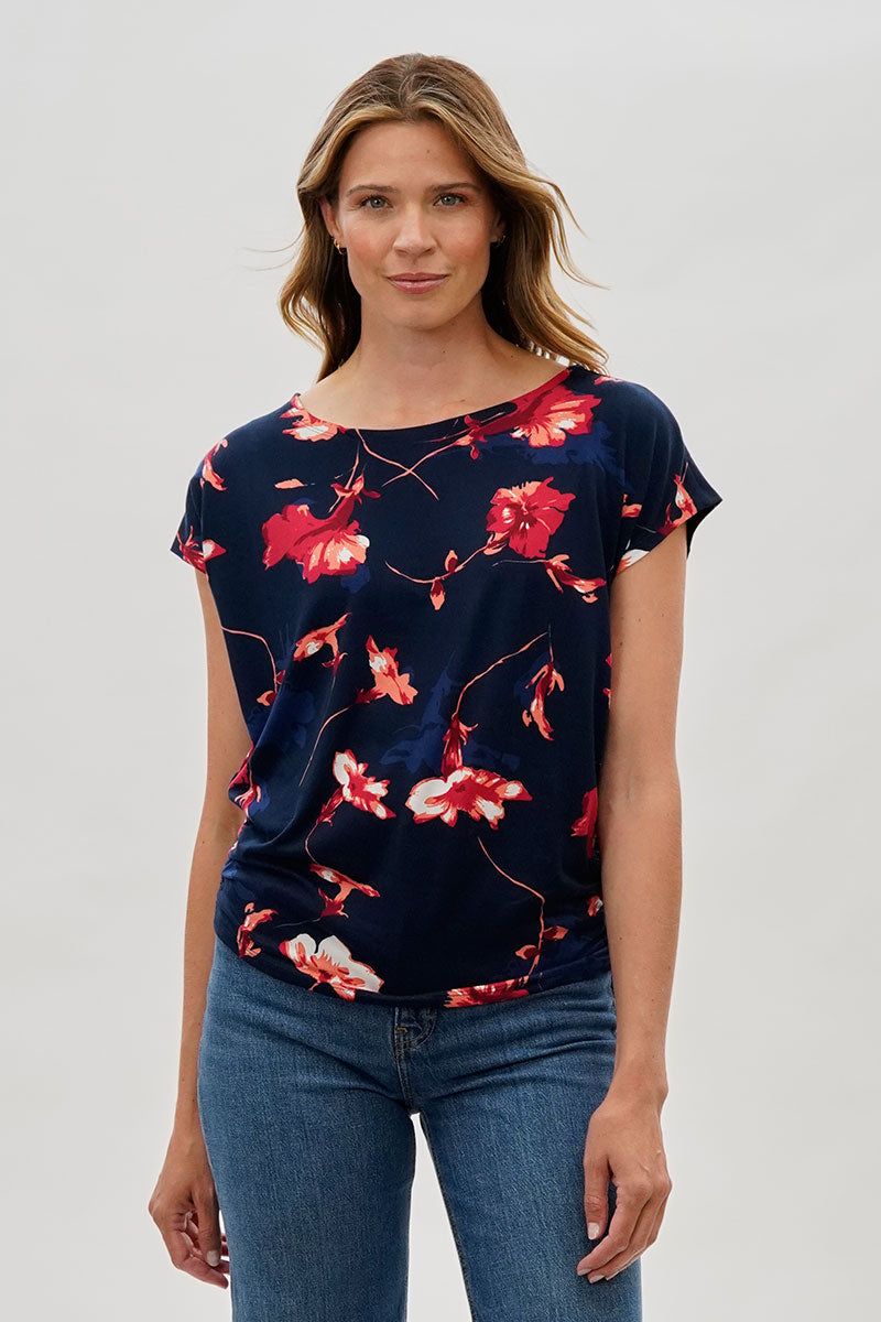 International INC Company Floral Ruched Side Blouse - Navy - Womens Shirts & Blouses - Fairweather