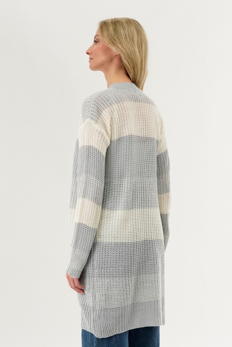 Stylexchange Striped Knit Cardigan - Grey - Womens Cardigans - Fairweather