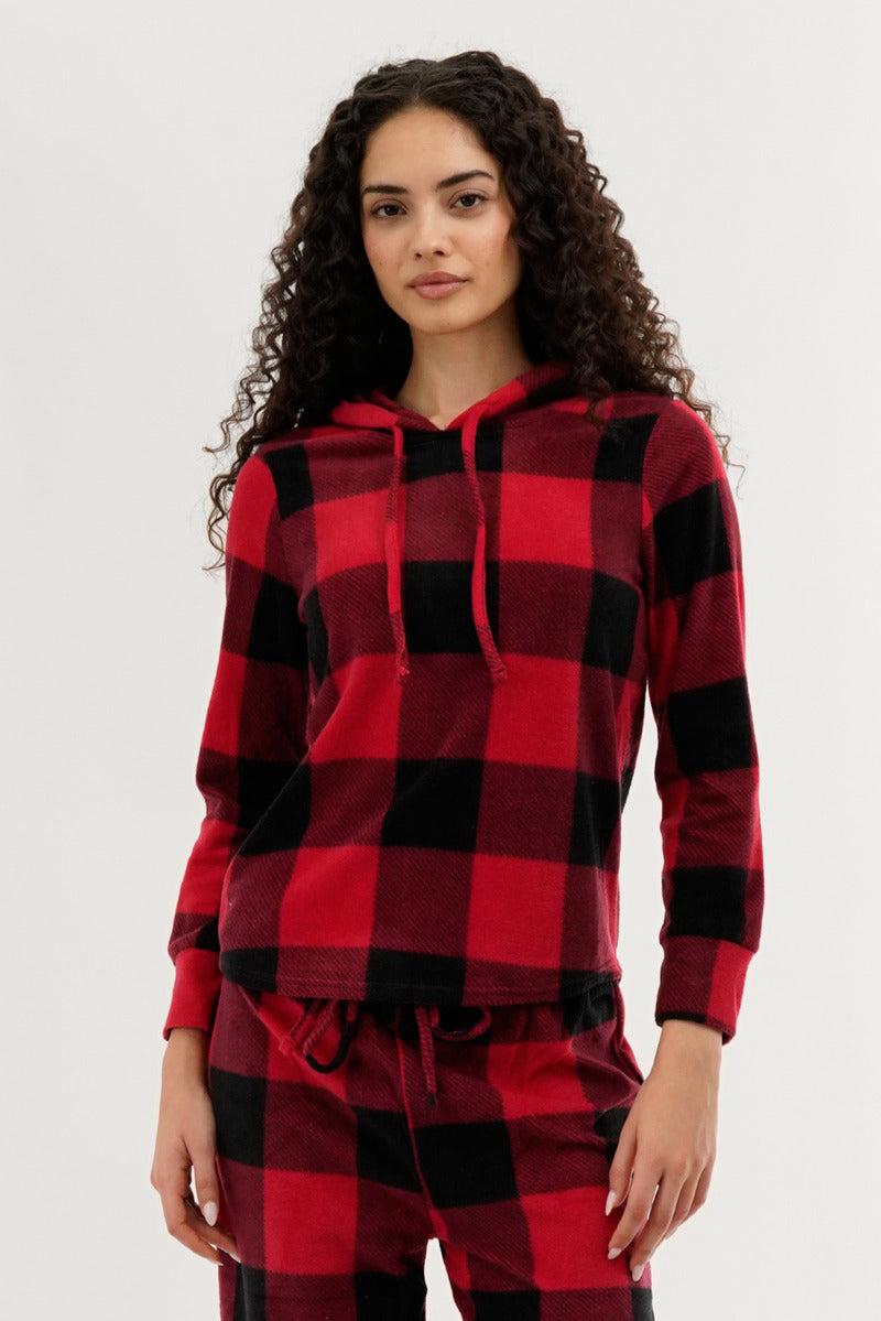 Canada Weather Gear Plaid Hooded Pajama Top - Red