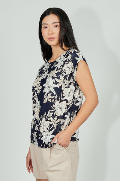 Beechers Brook Floral Circle Neck Tee - Navy - Womens Tees & Tank Tops - Fairweather