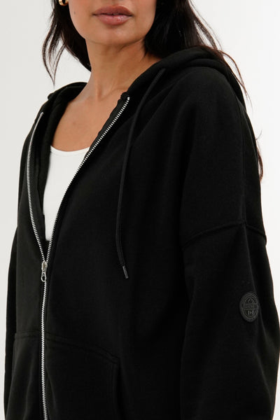 Fahrenheit Zip Up Drop Shoulder Hoodie - Black - Womens Hoodies & Sweatshirts - Fairweather