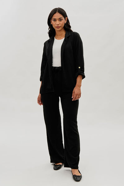 Majora Roll Up Sleeve Open Blazer - Black - Womens Blazers - Fairweather