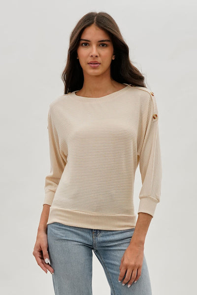 International INC Company Ribbed Button Detail Pullover Sweater - Cream - Womens Pullover Sweaters - Fairweather