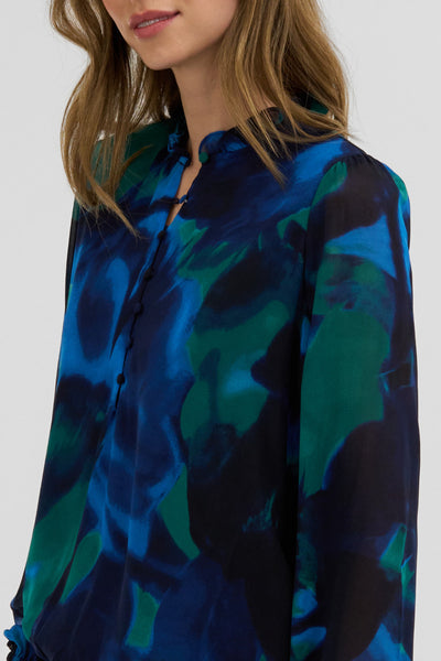 Costa Blanca Patterned Sheer Sleeve Blouse - Navy - Womens Shirts & Blouses - Fairweather