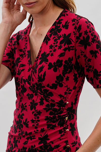 Beechers Brook Floral V-Neck Blouse - Red - Womens Shirts & Blouses - Fairweather