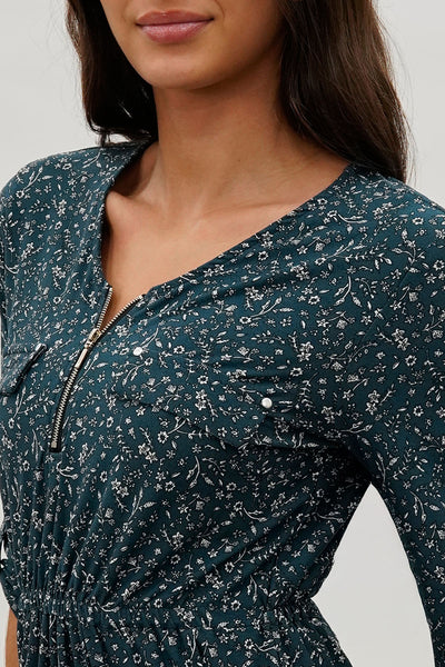International INC Company Floral Front Zip Midi Dress - Teal - Womens Midi Dresses - Fairweather