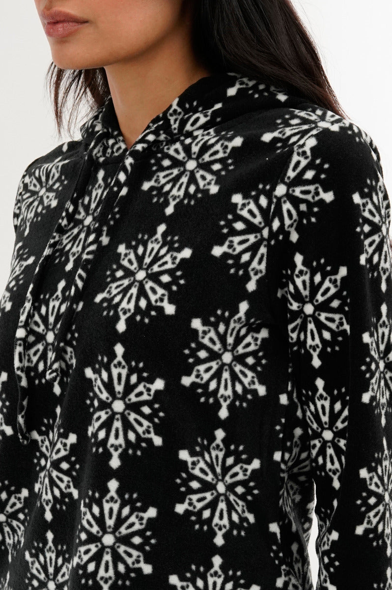 Canada Weather Gear Festive Print Hooded Pajama Top - Black - Womens Pajamas - Fairweather