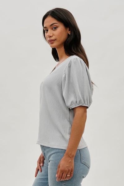 Stylexchange Vintage Puff Sleeve V-Neck Blouse - Grey - Womens Shirts & Blouses - Fairweather