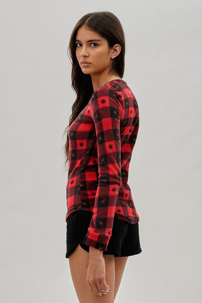 Canada Weather Gear Plaid Leaf Print Henley Pajama Top - Red - Womens Pajamas - Fairweather