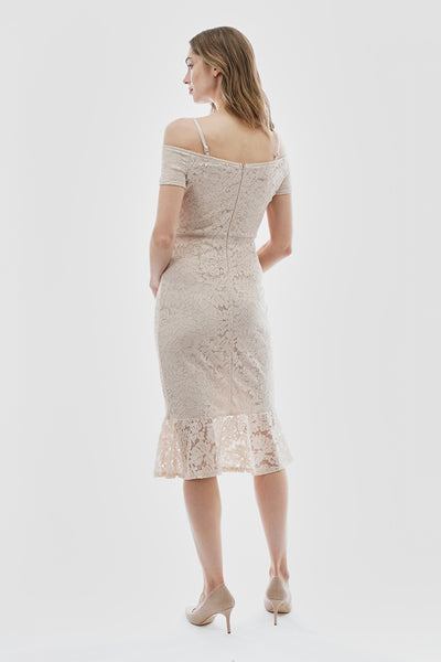 Costa Blanca Lace Off Shoulder Side Slit Cocktail Dress - Cream - Womens Cocktail Dresses - Fairweather