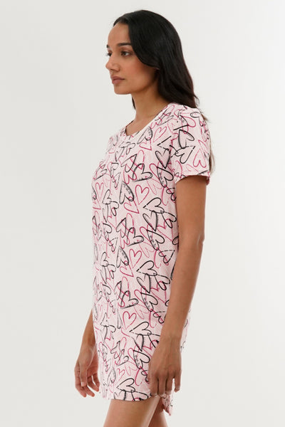 Canada Weather Gear Heart Pattern Tunic Pajama Top - Pink - Womens Pajamas - Fairweather