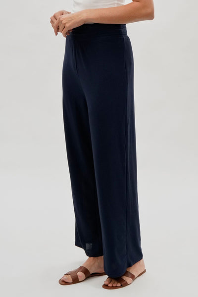 Costa Blanca Wide Leg Fold Over Pants - Navy - Womens Pants - Fairweather