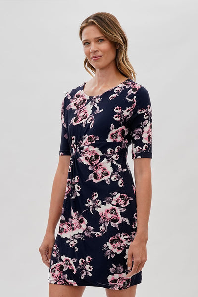 International INC Company Floral Short Sleeve Day Dress - Navy - Womens Day Dresses - Fairweather