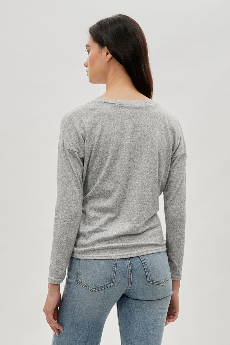 Fahrenheit Front Twist Drop Shoulder Long Sleeve Top - Grey - Womens Long Sleeve Tops - Fairweather