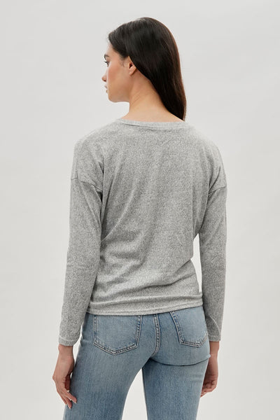 Fahrenheit Front Twist Drop Shoulder Long Sleeve Top - Grey - Womens Long Sleeve Tops - Fairweather