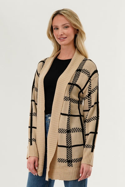 Canada Weather Gear Plaid Fold Over Wrap Cardigan - Beige - Womens Cardigans - Fairweather