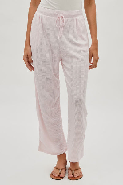 Fahrenheit Waffle Knit Tie Waist Pants - Blush - Womens Pants - Fairweather